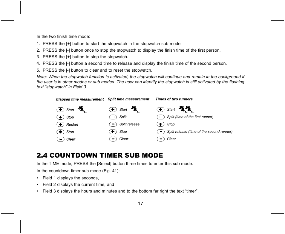 4 countdown timer sub mode | SUUNTO X-Lander User Manual | Page 17 / 380