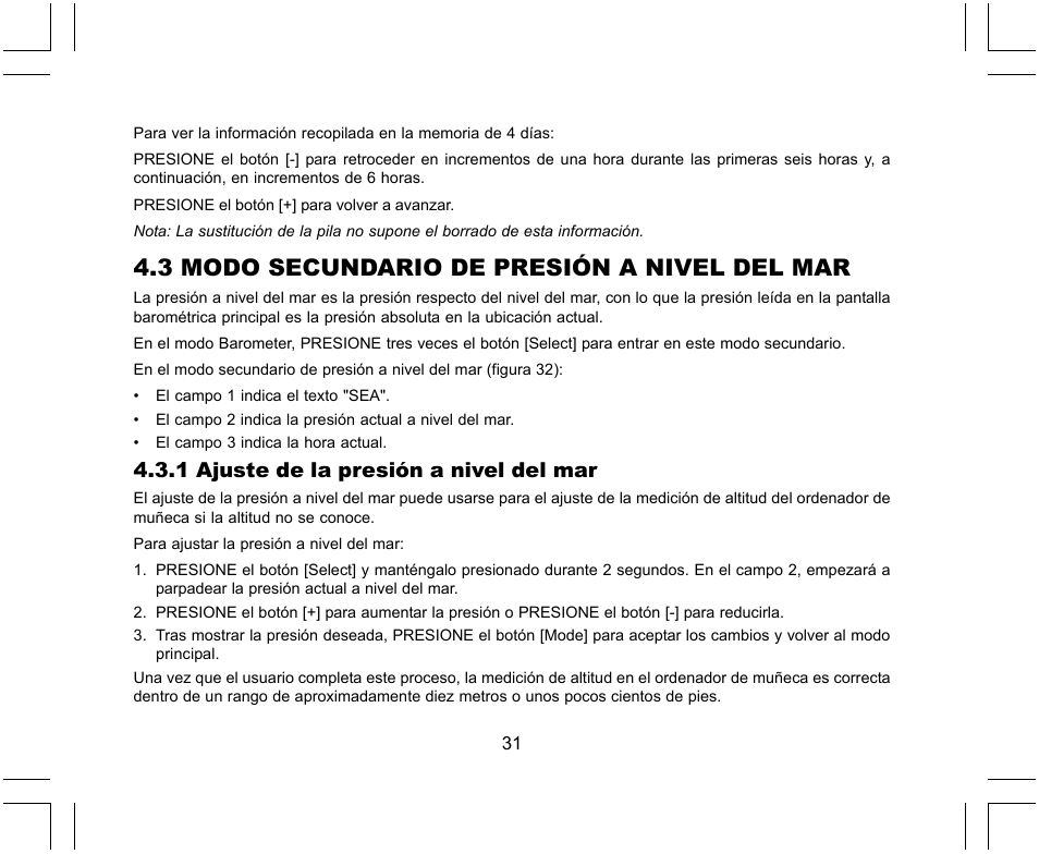 3 modo secundario de presión a nivel del mar, 1 ajuste de la presión a nivel del mar | SUUNTO X-Lander User Manual | Page 171 / 380