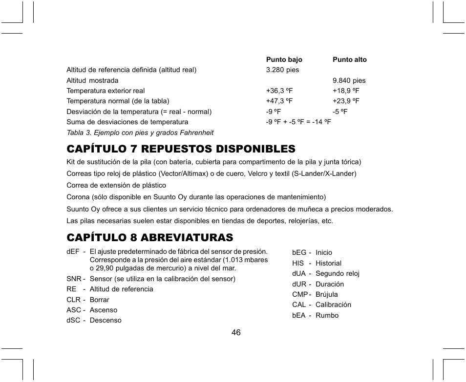 Capítulo 7 repuestos disponibles, Capítulo 8 abreviaturas | SUUNTO X-Lander User Manual | Page 186 / 380