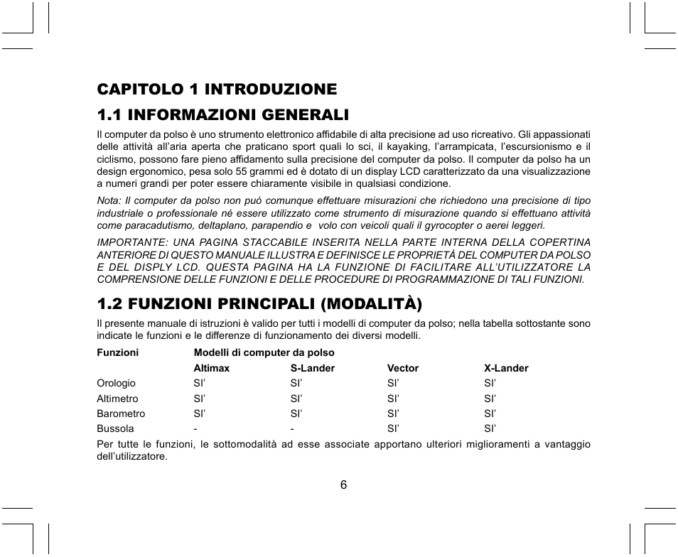 Capitolo 1 introduzione 1.1 informazioni generali, 2 funzioni principali (modalità) | SUUNTO X-Lander User Manual | Page 194 / 380