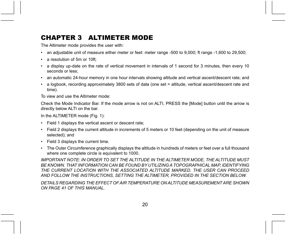 Chapter 3 altimeter mode | SUUNTO X-Lander User Manual | Page 20 / 380