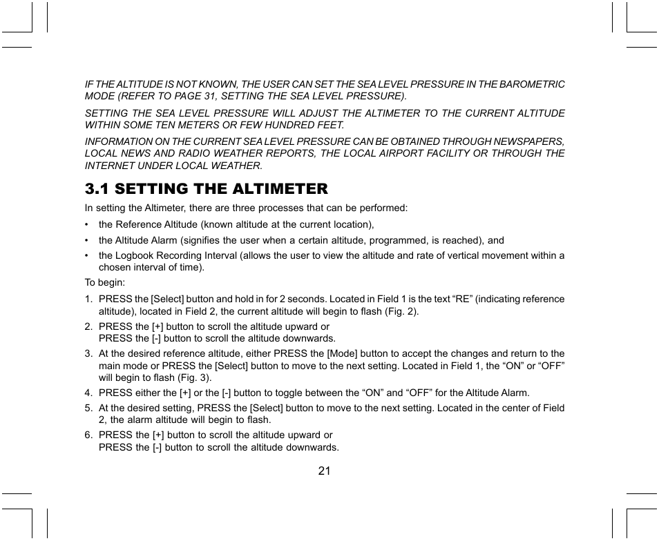 1 setting the altimeter | SUUNTO X-Lander User Manual | Page 21 / 380