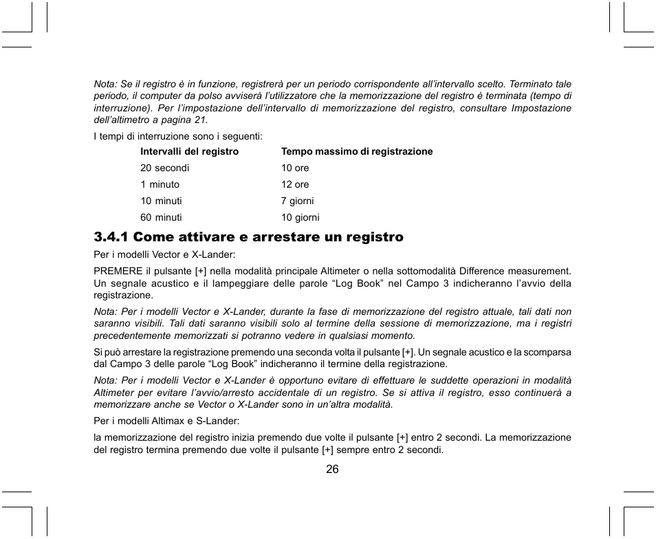 1 come attivare e arrestare un registro | SUUNTO X-Lander User Manual | Page 214 / 380