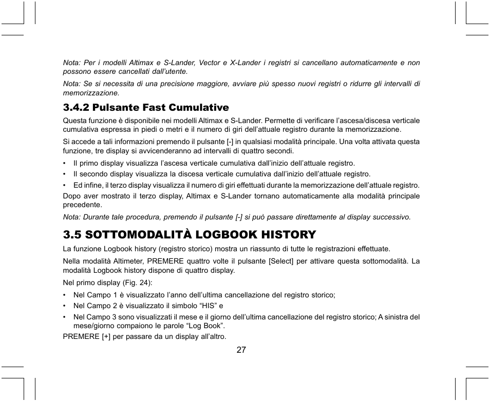 5 sottomodalità logbook history, 2 pulsante fast cumulative | SUUNTO X-Lander User Manual | Page 215 / 380