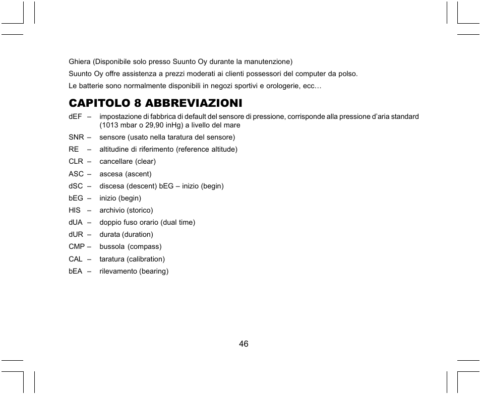 Capitolo 8 abbreviazioni | SUUNTO X-Lander User Manual | Page 234 / 380