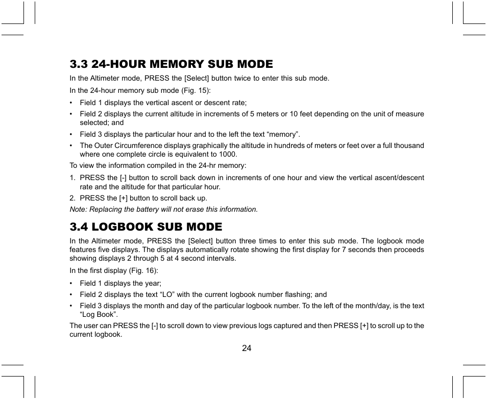 4 logbook sub mode | SUUNTO X-Lander User Manual | Page 24 / 380