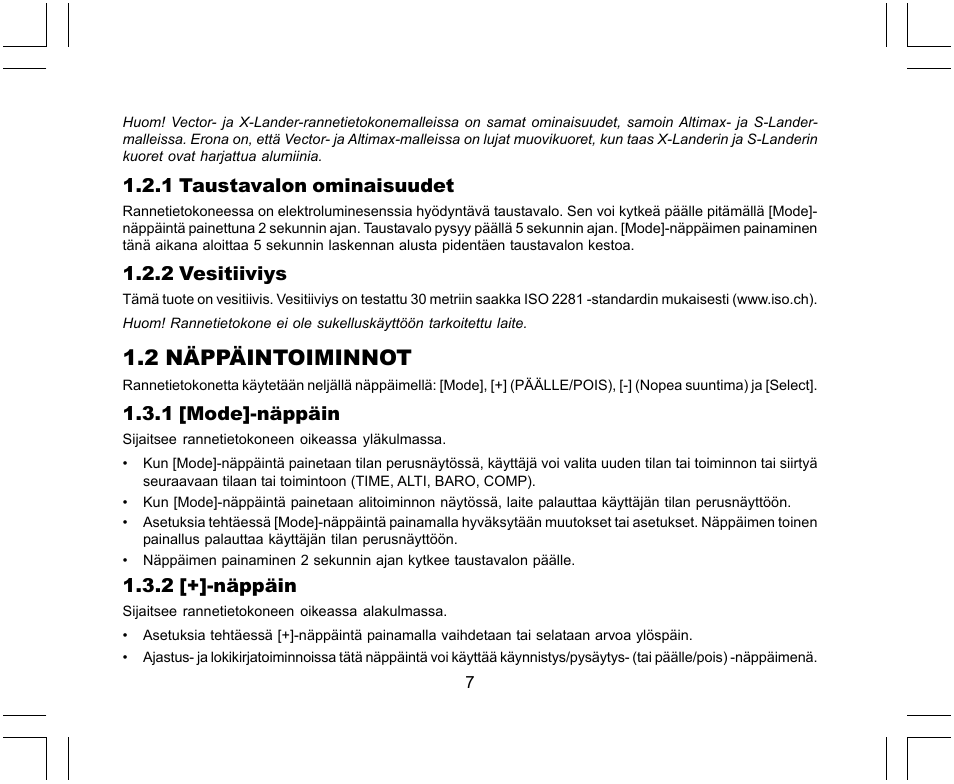 2 näppäintoiminnot | SUUNTO X-Lander User Manual | Page 291 / 380