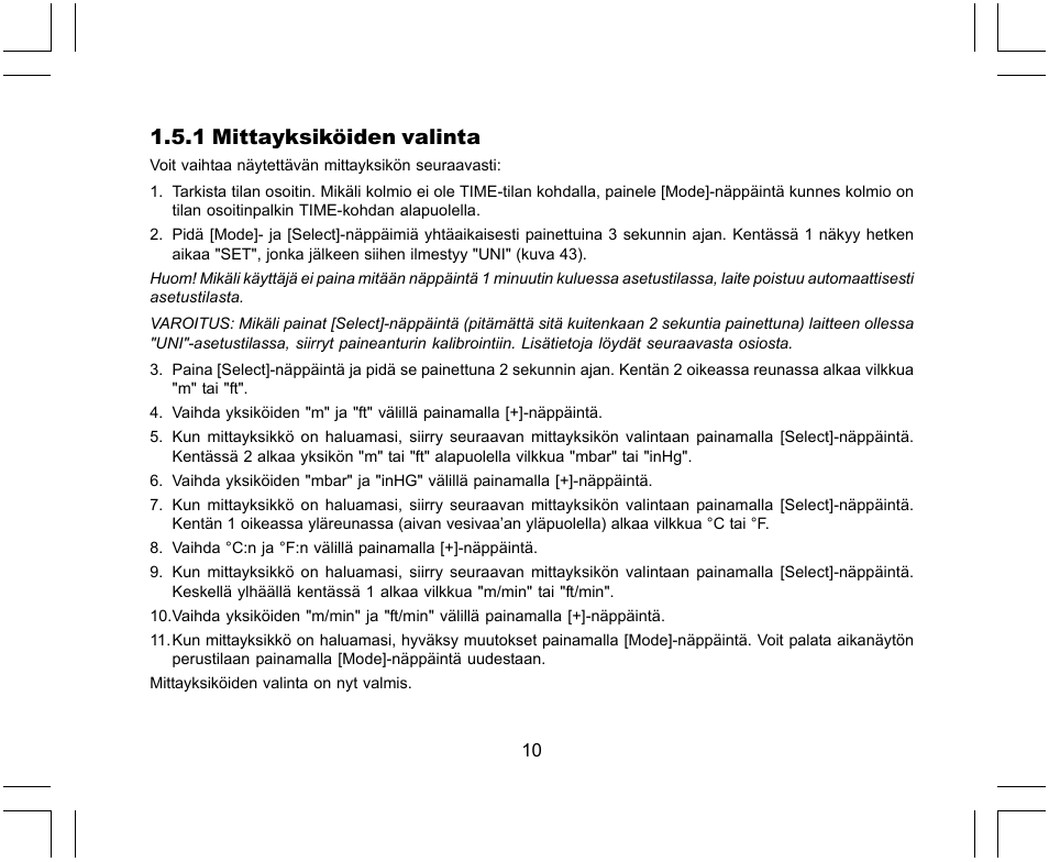 1 mittayksiköiden valinta | SUUNTO X-Lander User Manual | Page 294 / 380