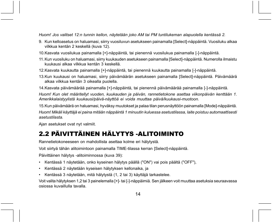 2 päivittäinen hälytys -alitoiminto | SUUNTO X-Lander User Manual | Page 298 / 380