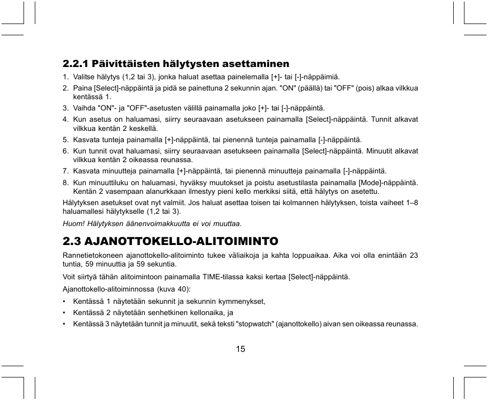 3 ajanottokello-alitoiminto, 1 päivittäisten hälytysten asettaminen | SUUNTO X-Lander User Manual | Page 299 / 380