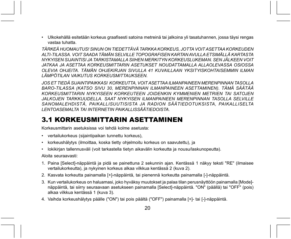 1 korkeusmittarin asettaminen | SUUNTO X-Lander User Manual | Page 304 / 380