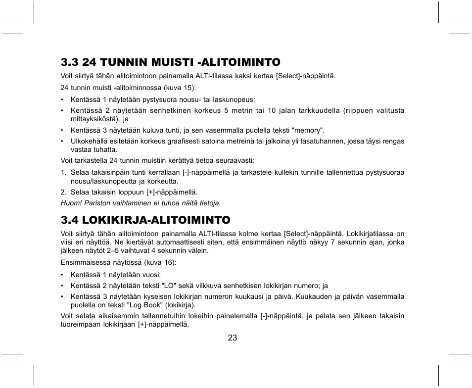 3 24 tunnin muisti -alitoiminto, 4 lokikirja-alitoiminto | SUUNTO X-Lander User Manual | Page 307 / 380