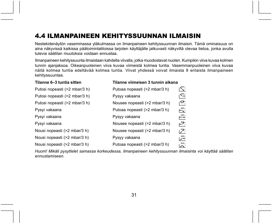 4 ilmanpaineen kehityssuunnan ilmaisin | SUUNTO X-Lander User Manual | Page 315 / 380