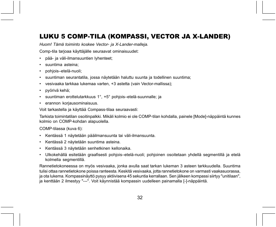 Luku 5 comp-tila (kompassi, vector ja x-lander) | SUUNTO X-Lander User Manual | Page 316 / 380