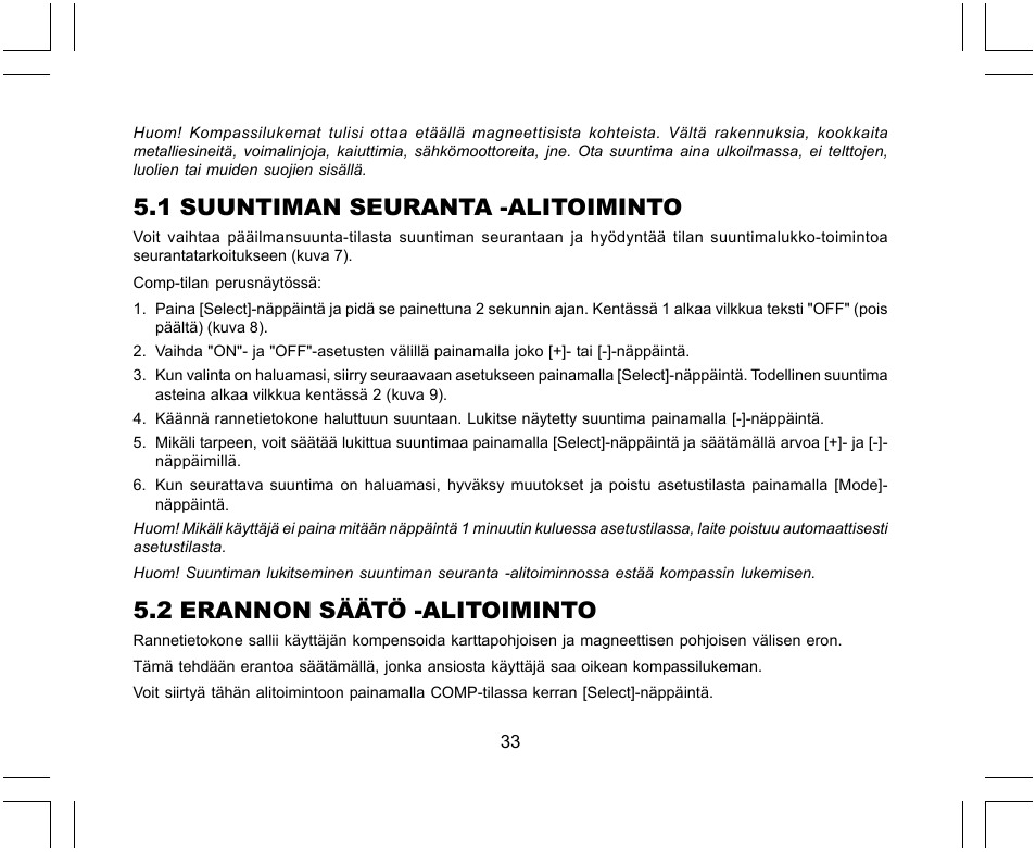 1 suuntiman seuranta -alitoiminto, 2 erannon säätö -alitoiminto | SUUNTO X-Lander User Manual | Page 317 / 380