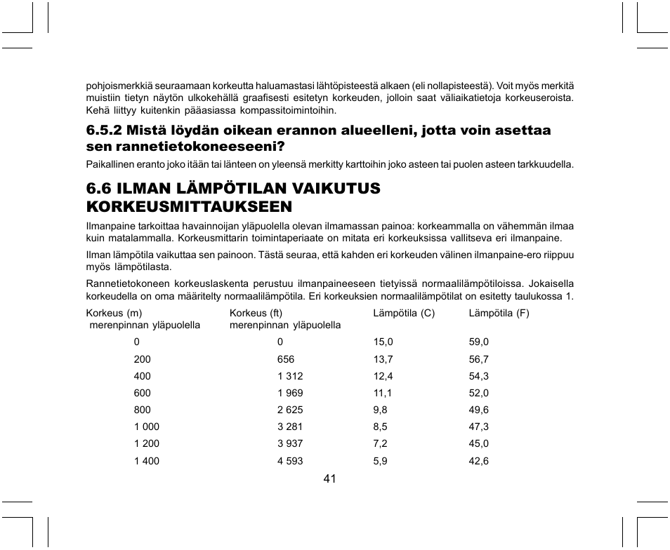 6 ilman lämpötilan vaikutus korkeusmittaukseen | SUUNTO X-Lander User Manual | Page 325 / 380