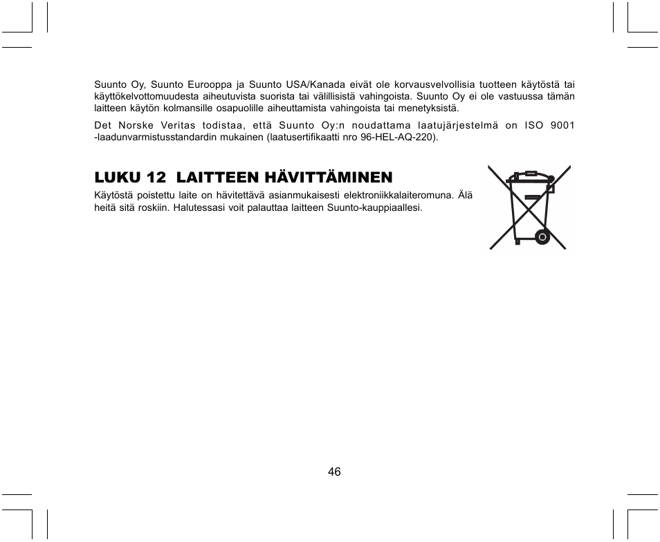 Luku 12 laitteen hävittäminen | SUUNTO X-Lander User Manual | Page 330 / 380