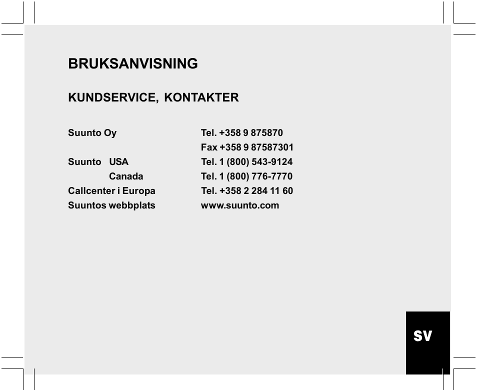 Bruksanvisning, Kundservice, kontakter | SUUNTO X-Lander User Manual | Page 331 / 380