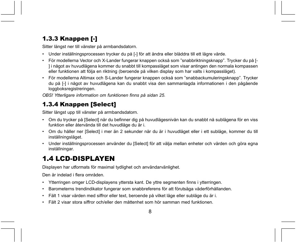 4 lcd-displayen, 3 knappen, 4 knappen [select | SUUNTO X-Lander User Manual | Page 338 / 380
