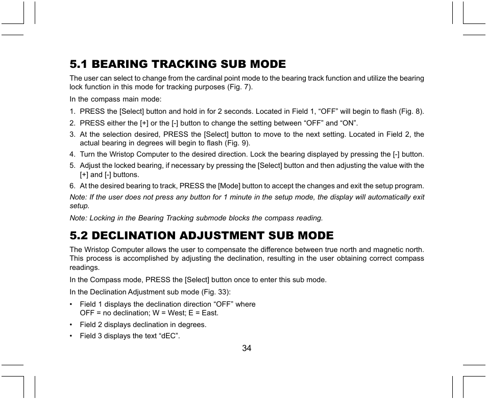 1 bearing tracking sub mode, 2 declination adjustment sub mode | SUUNTO X-Lander User Manual | Page 34 / 380