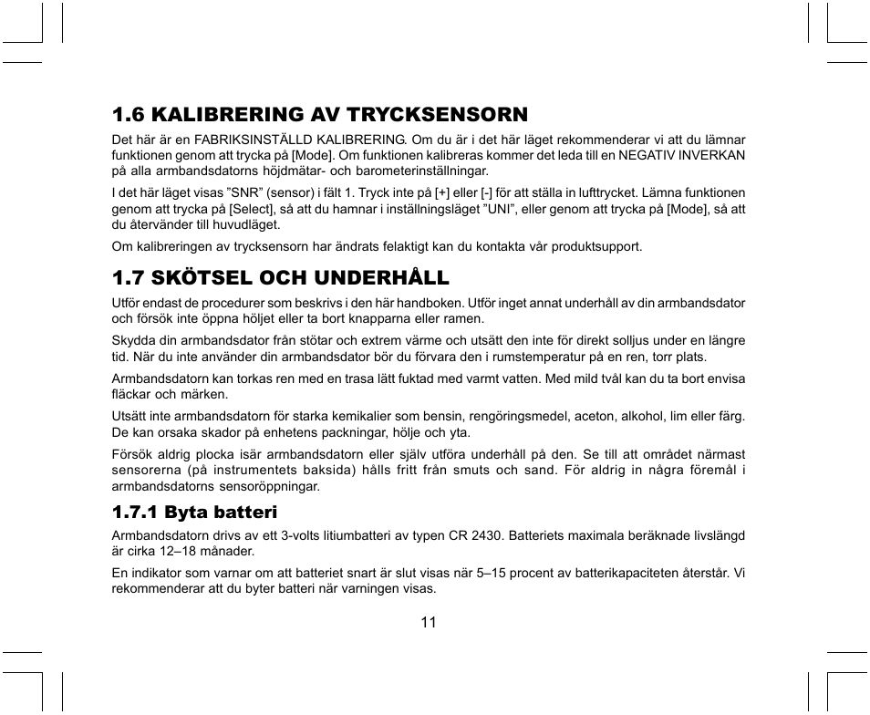 6 kalibrering av trycksensorn, 7 skötsel och underhåll | SUUNTO X-Lander User Manual | Page 341 / 380