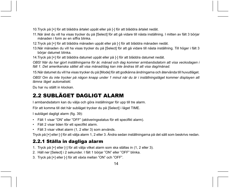 2 subläget dagligt alarm, 1 ställa in dagliga alarm | SUUNTO X-Lander User Manual | Page 344 / 380