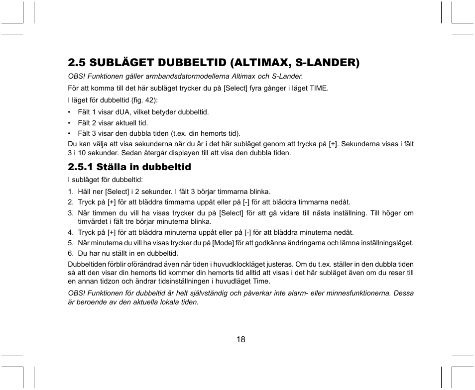 5 subläget dubbeltid (altimax, s-lander), 1 ställa in dubbeltid | SUUNTO X-Lander User Manual | Page 348 / 380