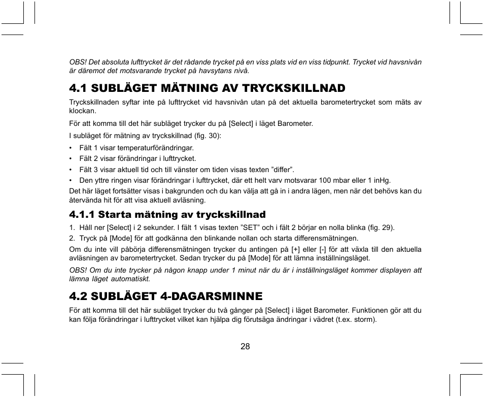 1 subläget mätning av tryckskillnad, 2 subläget 4-dagarsminne | SUUNTO X-Lander User Manual | Page 358 / 380