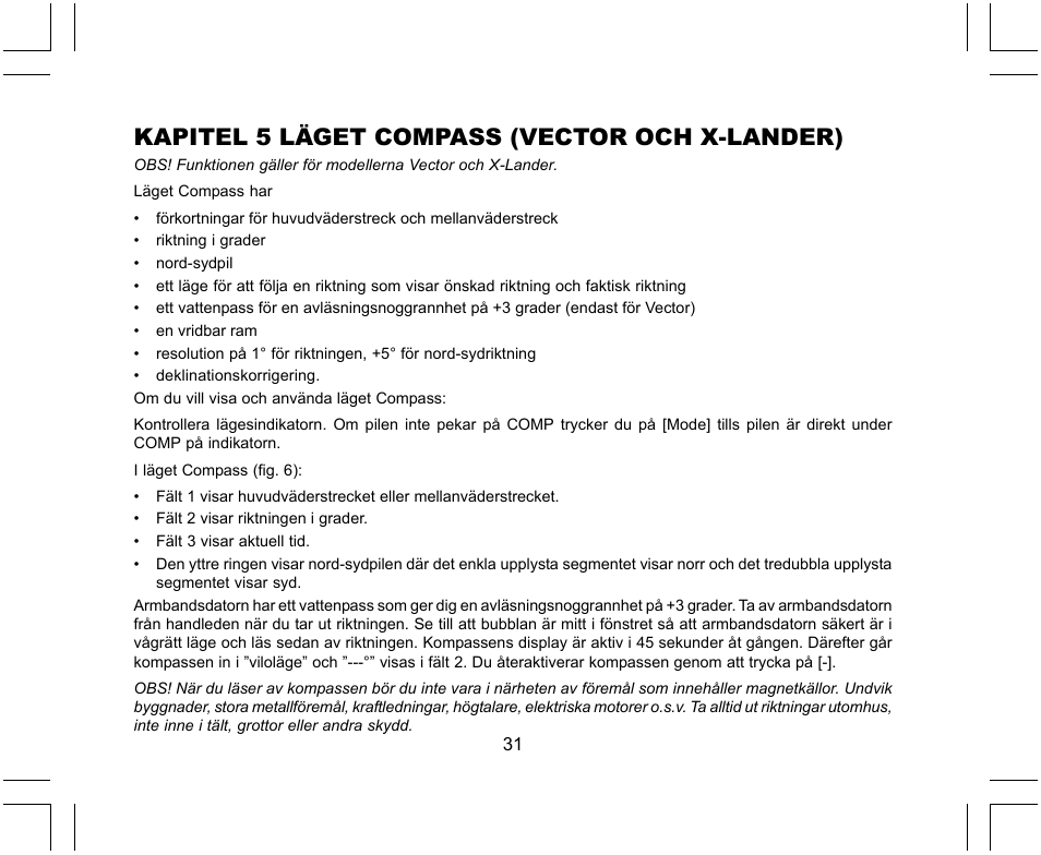 Kapitel 5 läget compass (vector och x-lander) | SUUNTO X-Lander User Manual | Page 361 / 380