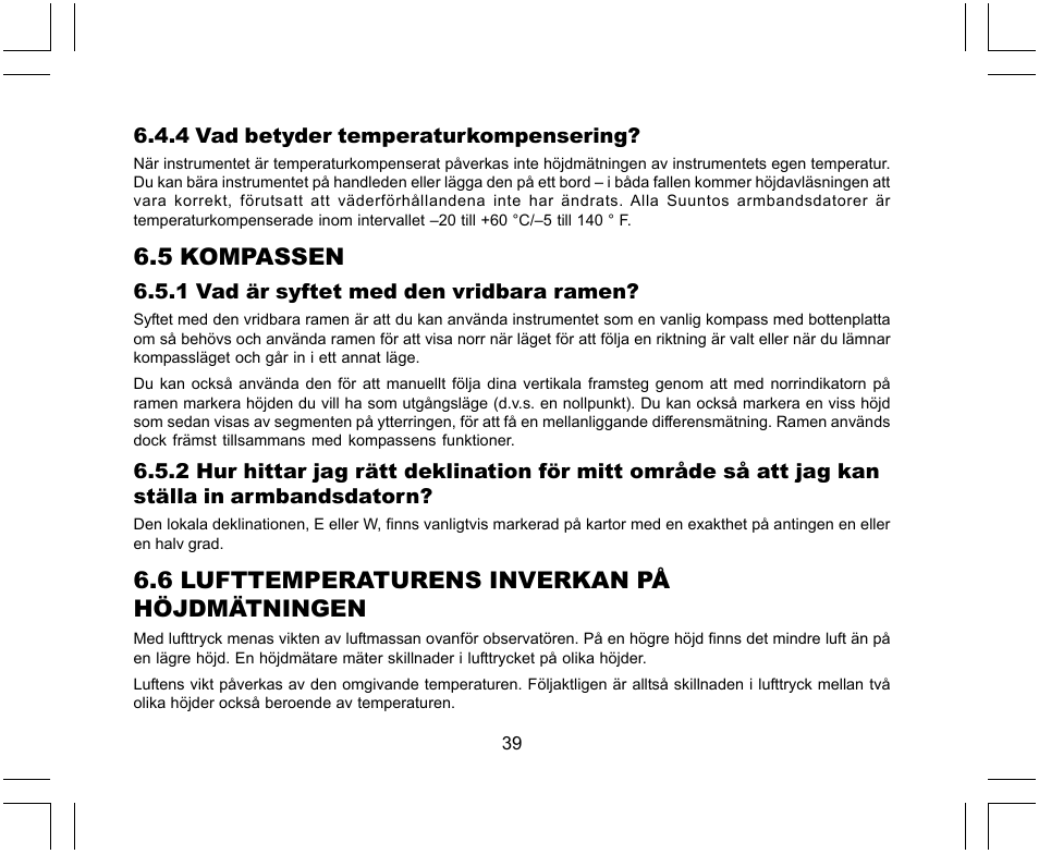 5 kompassen, 6 lufttemperaturens inverkan på höjdmätningen | SUUNTO X-Lander User Manual | Page 369 / 380