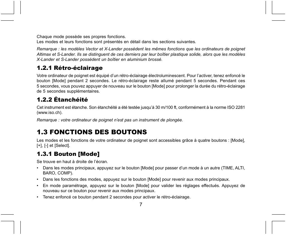 3 fonctions des boutons, 1 rétro-éclairage, 2 étanchéité | 1 bouton [mode | SUUNTO X-Lander User Manual | Page 53 / 380