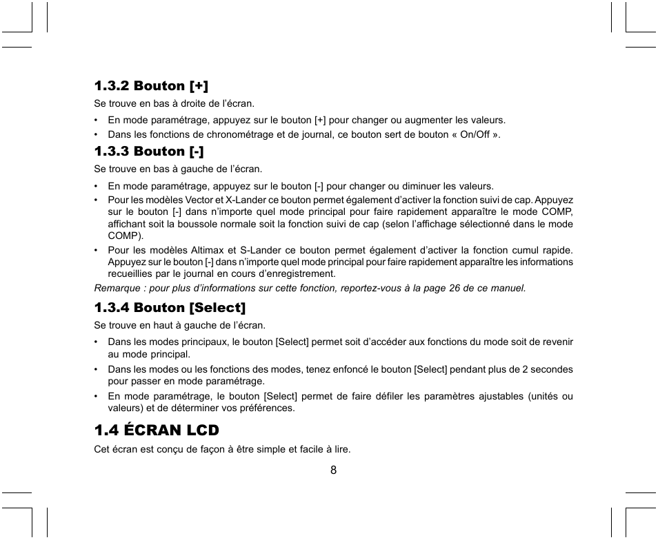 4 écran lcd, 2 bouton, 3 bouton | 4 bouton [select | SUUNTO X-Lander User Manual | Page 54 / 380