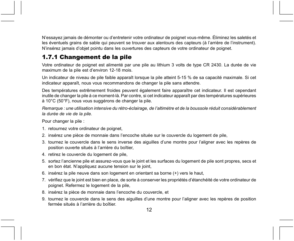 1 changement de la pile | SUUNTO X-Lander User Manual | Page 58 / 380