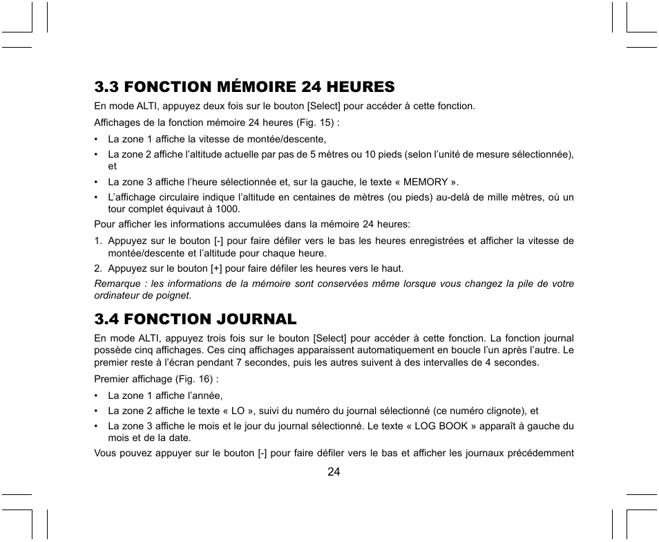 3 fonction mémoire 24 heures, 4 fonction journal | SUUNTO X-Lander User Manual | Page 70 / 380