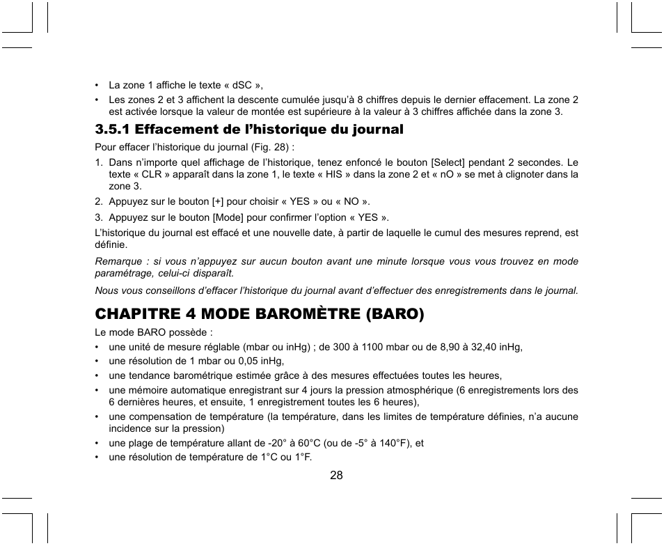 Chapitre 4 mode baromètre (baro), 1 effacement de l’historique du journal | SUUNTO X-Lander User Manual | Page 74 / 380