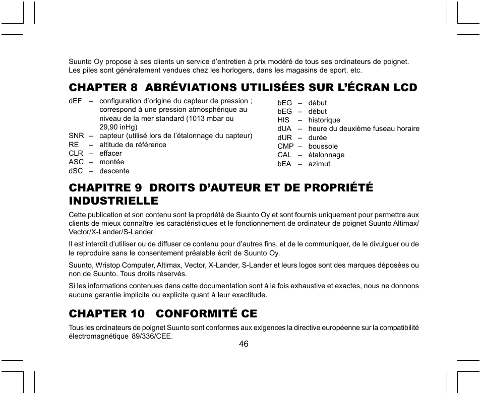 Chapter 10 conformité ce | SUUNTO X-Lander User Manual | Page 92 / 380