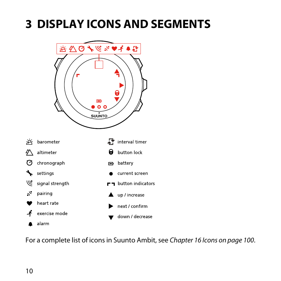 3 display icons and segments | SUUNTO AMBIT User Manual | Page 10 / 120