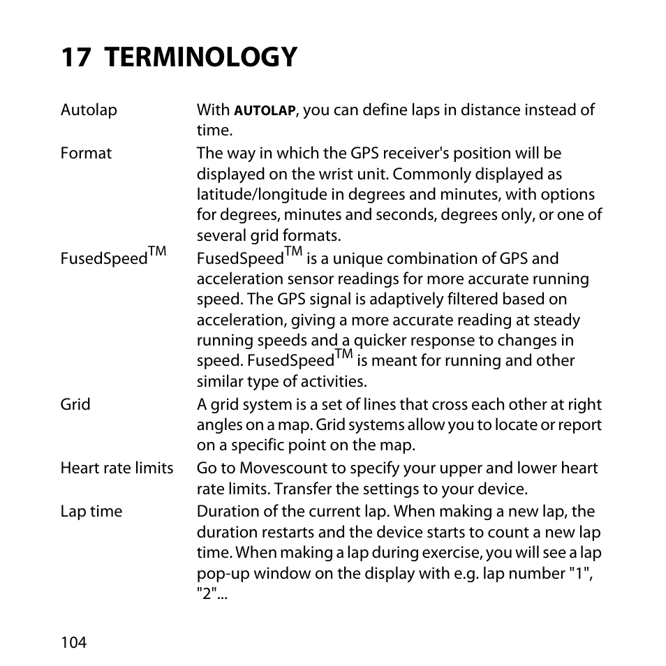 17 terminology | SUUNTO AMBIT User Manual | Page 104 / 120