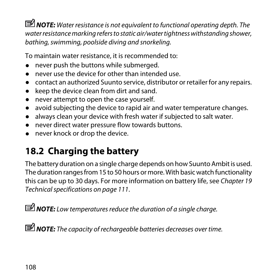 2 charging the battery | SUUNTO AMBIT User Manual | Page 108 / 120