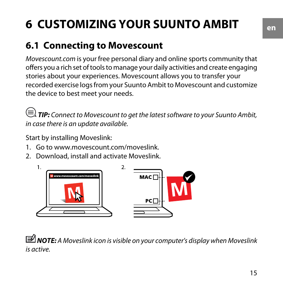 6 customizing your suunto ambit, 1 connecting to movescount | SUUNTO AMBIT User Manual | Page 15 / 120