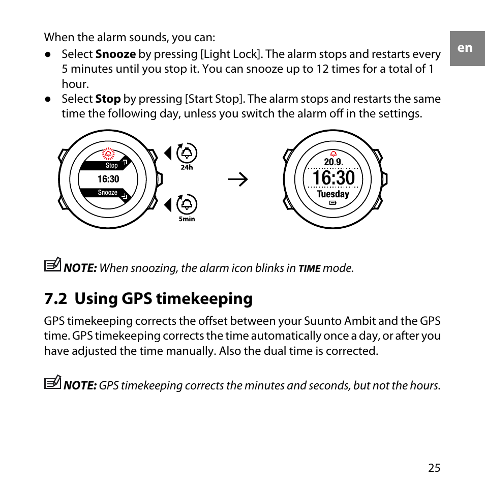 2 using gps timekeeping | SUUNTO AMBIT User Manual | Page 25 / 120