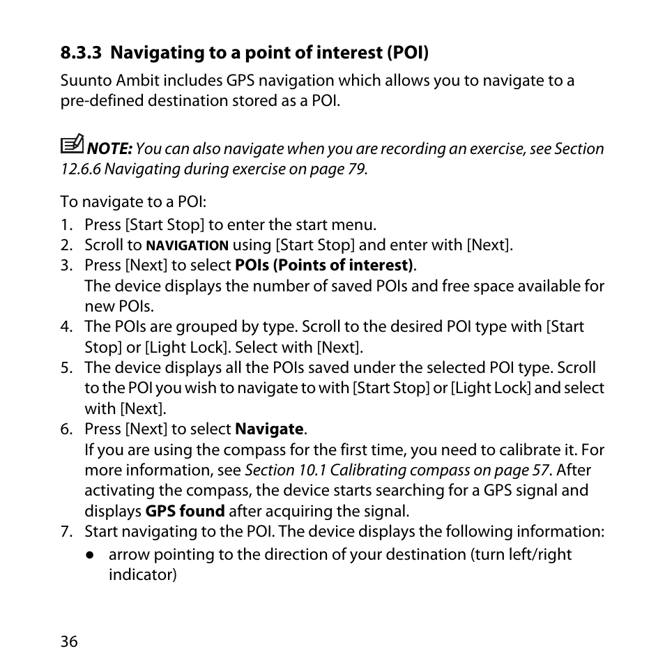 3 navigating to a point of interest (poi) | SUUNTO AMBIT User Manual | Page 36 / 120