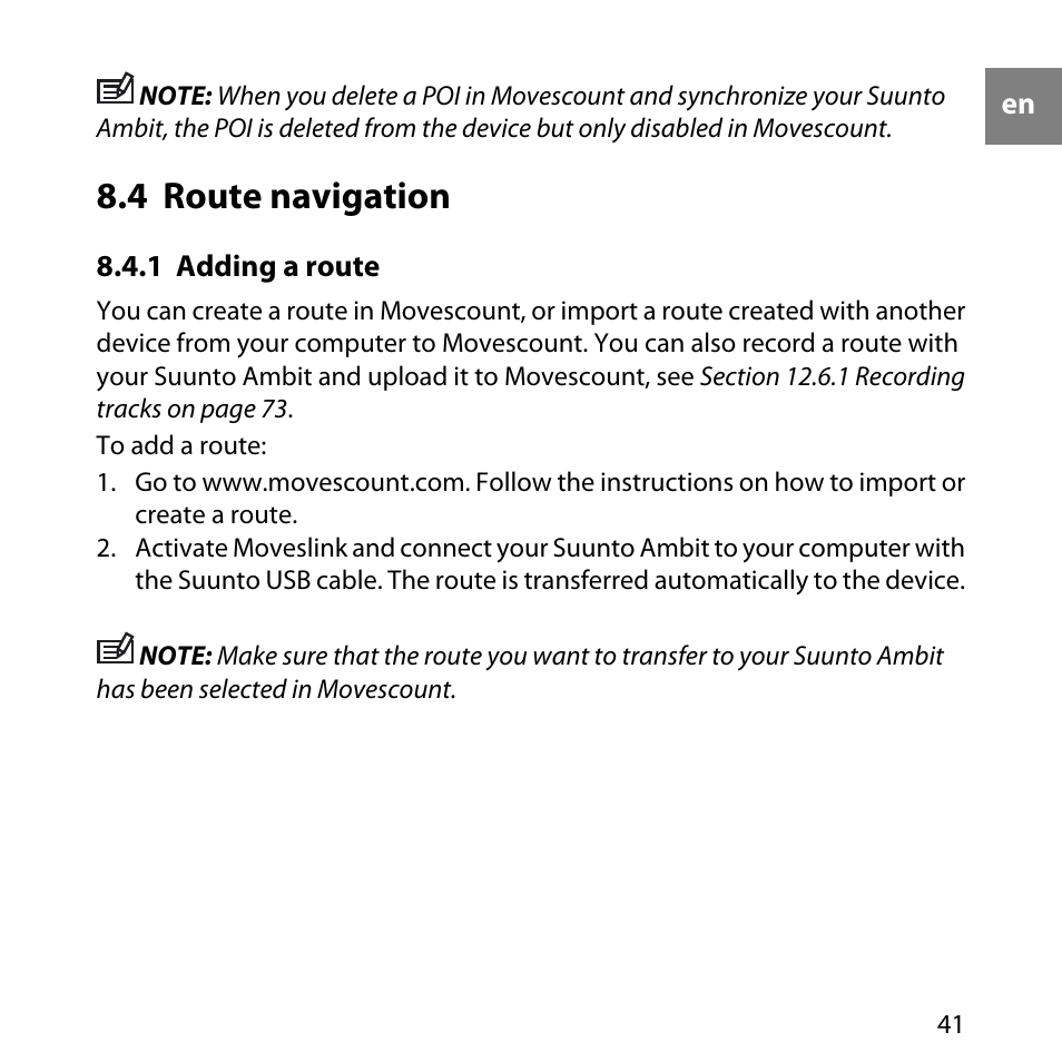 4 route navigation, 1 adding a route | SUUNTO AMBIT User Manual | Page 41 / 120