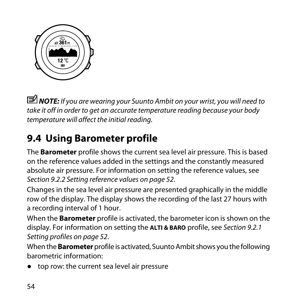 4 using barometer profile | SUUNTO AMBIT User Manual | Page 54 / 120