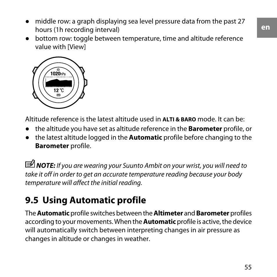 5 using automatic profile | SUUNTO AMBIT User Manual | Page 55 / 120