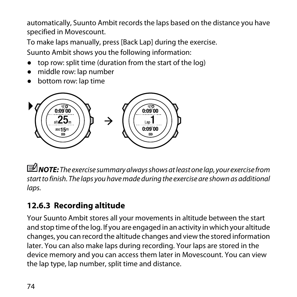 3 recording altitude | SUUNTO AMBIT User Manual | Page 74 / 120