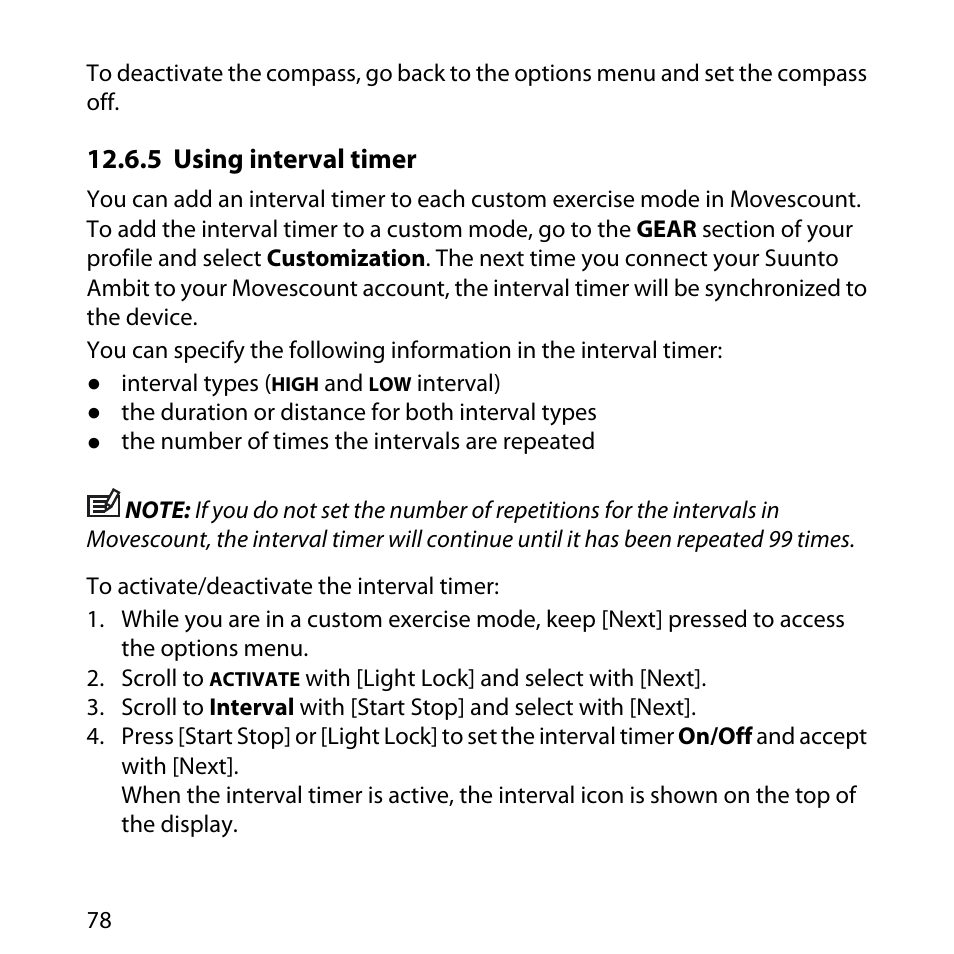 5 using interval timer | SUUNTO AMBIT User Manual | Page 78 / 120