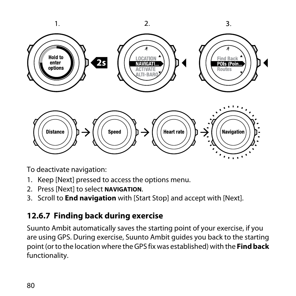 7 finding back during exercise | SUUNTO AMBIT User Manual | Page 80 / 120