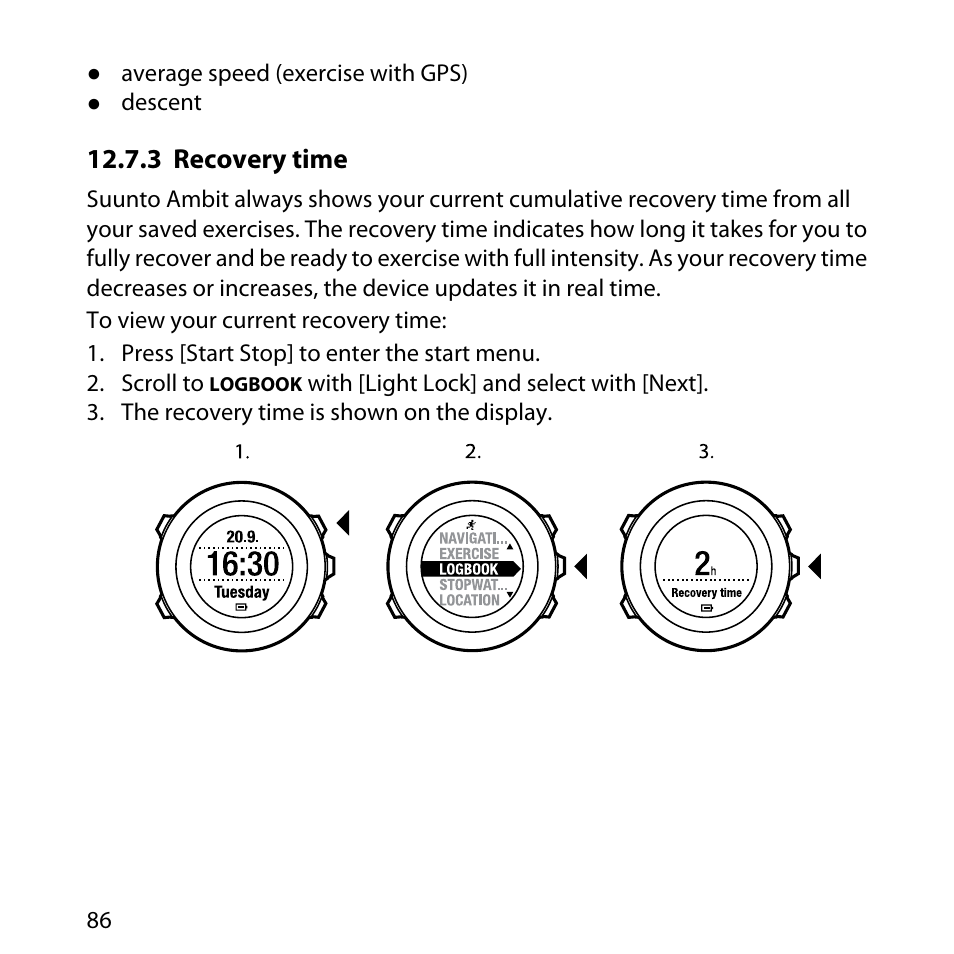 3 recovery time | SUUNTO AMBIT User Manual | Page 86 / 120