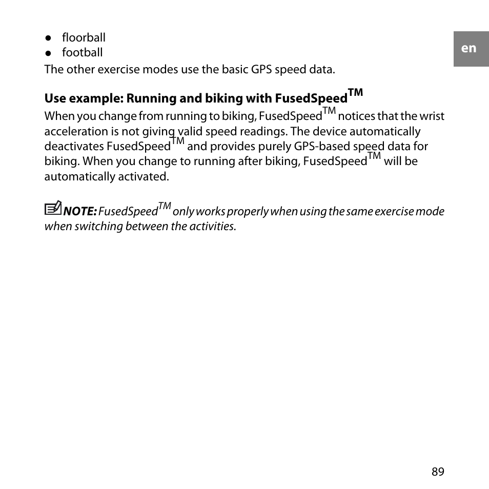 Use example: running and biking with fusedspeed | SUUNTO AMBIT User Manual | Page 89 / 120